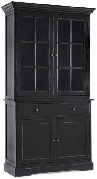 Casa Padrino Landhausstil Schrank Antik Schwarz 111,4 x 42,5 x H. 203 cm - Landhausstil Esszimmerschrank mit 4 Türen und 2 Schubladen - Landhausstil Vitrine - Landhausstil Esszimmer Möbel