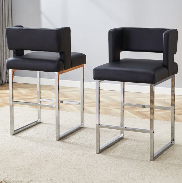 Barstuhl in Schwarz/Silber, 48 x 53,3 x 91,4 cm – mit gepolstertem Sitz aus PU und Metall