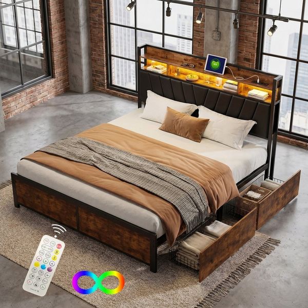 Furnishings Home Polsterbett 140x200 cm Stauraumbett LED Doppelbett (1 tlg, Geeignet für Jungen und Mädchen, Mit große Stauraum), mit Lattenrost und Ladefunktion, mit Komforthöhe, Leises Design Bett