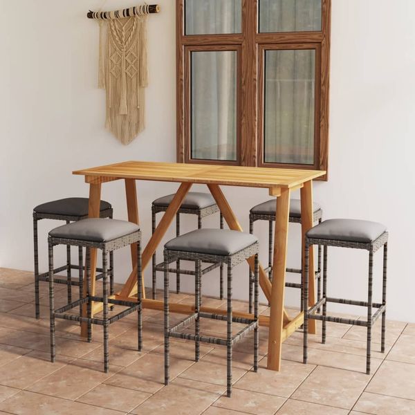 vidaXL 7-tlg. Gartenbar-Set mit Kissen Grau 3067967