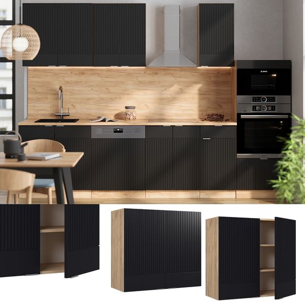 Küchenglasschrank Fame-Line Schwarz gestreift 80 cm Vicco Bild 2