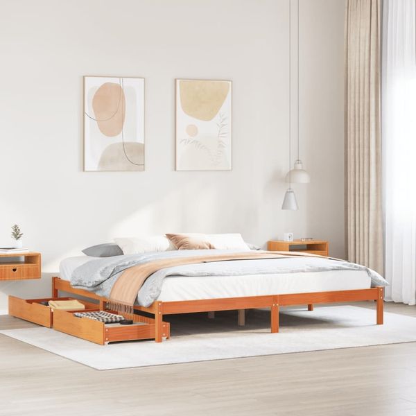 vidaXL Massivholzbett ohne Matratze Wachsbraun 200x200 Kiefernholz 3301458