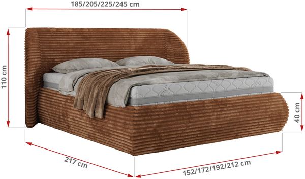Polsterbett mit Lattenrost, Doppelbett Bettkasten, Bettgestell mit Gasdruckfeder - CAELA CLASSIC - 200 x 200 cm - Orange Cord Bild 7