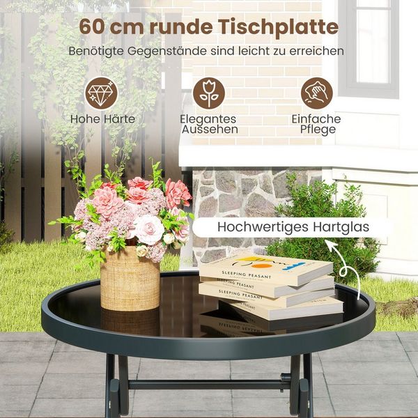 COSTWAY Balkonset, (3-tlg), Bistro-Set klappbar, gehärteter Glastischplatte