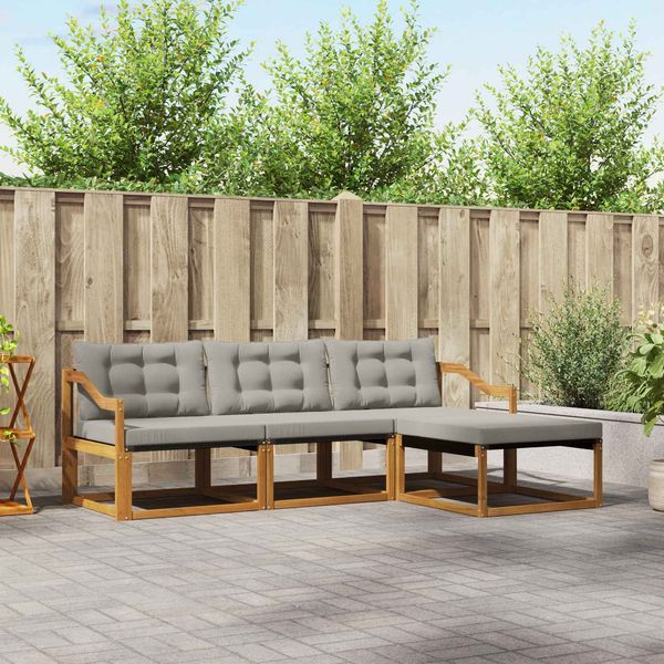 vidaXL Outdoor-Sofagarnitur mit Kissen 4 pcs Natürlich und Hellgrau 3369346