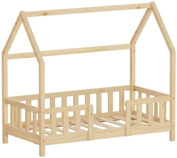 ML-DESIGN Spielbett Hausbett Kinderbett inkl. Lattenrost kreativ Bodenbett für Kinder, Abenteuerbett ohne Matratze 70x140cm Holzbett Natur Kiefer Bettgestell