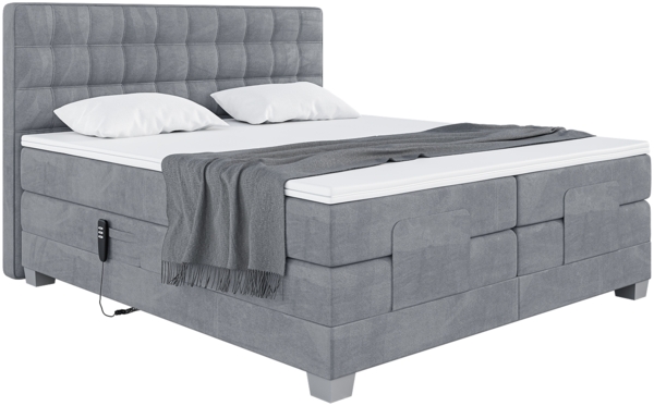 MEBLINI Boxspringbett Elektrisch EDISON 160x200 cm mit Bettkasten - H3/Grau Samt Polsterbett - Doppelbett mit Toppers & Taschenfederkern-Matratzen