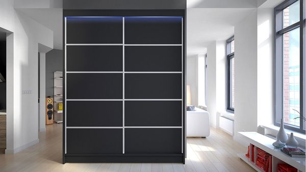 Kleiderschrank Metropolis IV, mit RGB LED Beleuchtung, Farbe: Schwarz