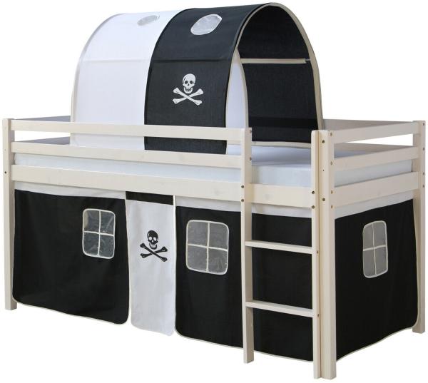 Hochbett Spielbett Kinderbett Tunnel Vorhang schwarz 90x200 Kiefer