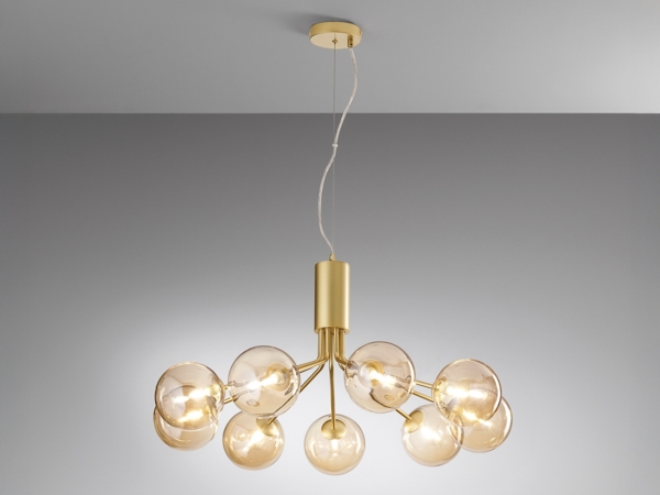 Große Pendelleuchte HONEY 9-flammig Gold-Glaskugeln Bernsteinfarbig, Ø 83cm Bild 3