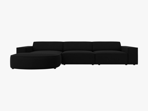 Micadoni 4-Sitzer Sofa Jodie runde Recamiere Links Samt Bluvel Schwarz