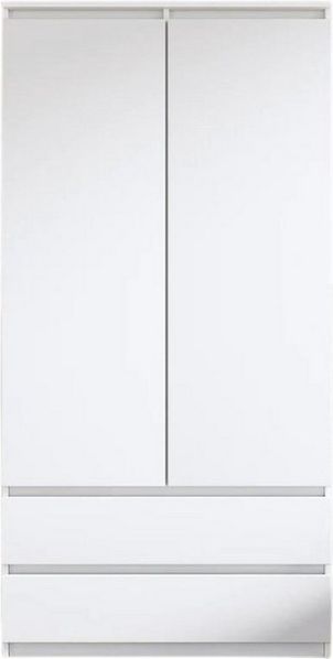 Furnica Kleiderschrank Garderobe Weiß Matt, 2 Türen und 2 Schubladen H180cm B90cm T50cm