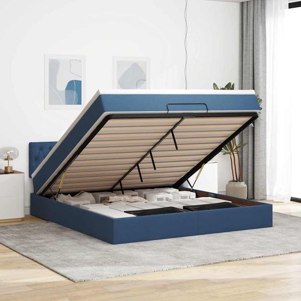 vidaXL Ottoman-Bett mit Matratze & LEDs Blau 160x200 cm Stoff 3312408