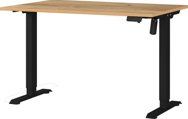 Germania Schreibtisch 8022-593, in Navarra-Eiche-Nb./Schwarz, elektr. höhenverstellbar, 120 x 119 x 80 cm (BxHxT)