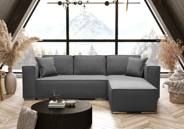 AX LIVING Grau Ecksofa mit Schlaffunktion Vinoria L-Form 255 cm Rechts