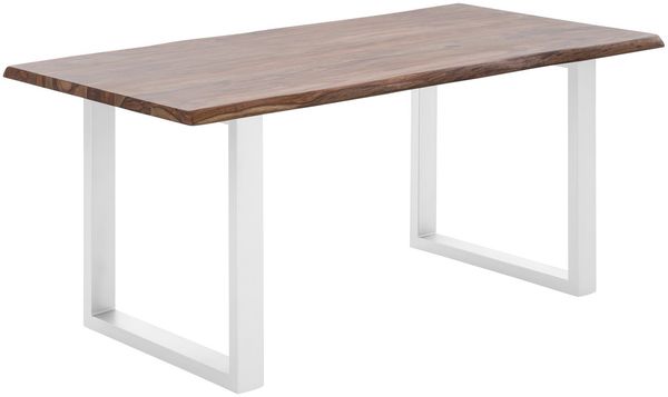 Esstisch Massivholz Palisander 140x90 cm Bullwer massivum braun Baumkante Metallgestell weiß modern rechteckig Esszimmertisch