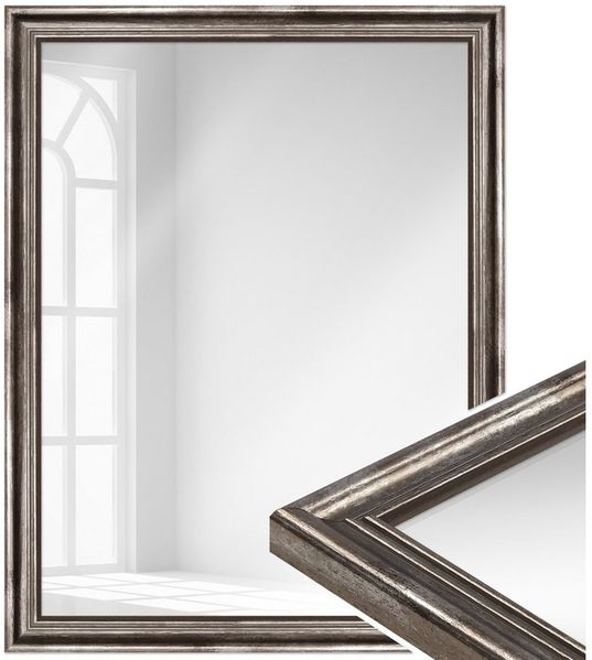 WANDStyle Wandspiegel H400, Vintage Spiegel Silber 40x50 cm, großer Wandspiegel Silber 40x50 Holz