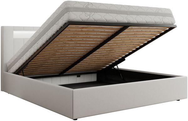 Polsterbett GOLD 5 CLASSIC 200 x 200 cm mit LED-Beleuchtung & Bettkasten, Doppelbett inkl. Lattenrost, Metall-Lift-System & Stauraum - Weiß Kunstleder Bild 6