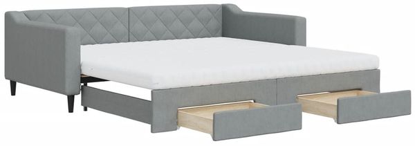 vidaXL Tagesbett Ausziehbar mit Schubladen Hellgrau 100x200 cm Stoff 3197485 Bild 2