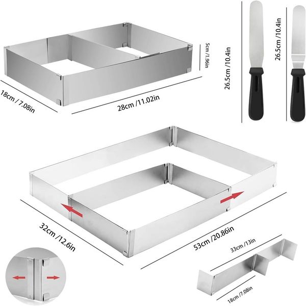 FOUORTUNATE-BEE Backrahmen Rechteckig Verstellbar mit Teiler, Tortenring für Backblech, Edelstahl, (Spatel für Kuchen Torten Pizza Backen und Party Dekorieren)