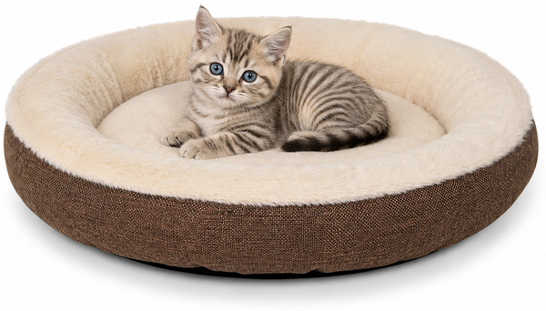 lionto Katzenbett, extra weiches Doughnut-Bett für Katzen, gemütlich, pflegeleicht & stilvoll, 55 cm Durchmesser, braun
