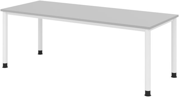 bümö höhenverstellbarer Schreibtisch H-Serie 200x80 cm in grau, Gestell in Weiß - PC Tisch für's Büro manuell höhenverstellbar, Computertisch verstellbar, HS-20-5-W