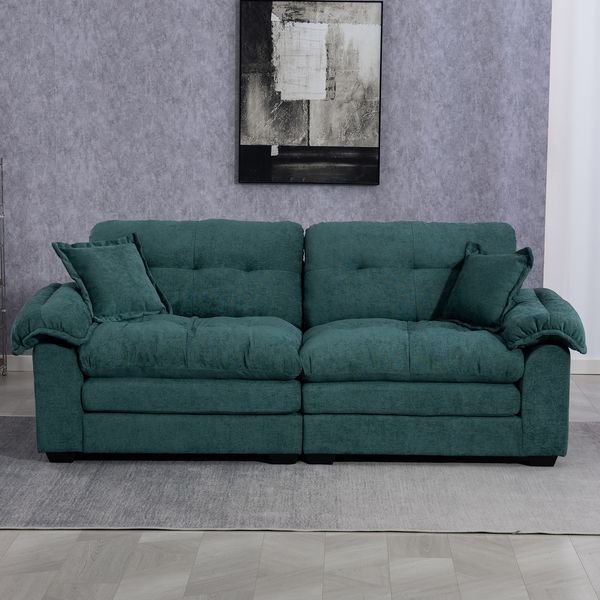 Sofa 214 x 89 x 93 cm Grün, Chenille mit Memory-Schaum und Taschenfederkern, tiefer Sitz für 2 Personen