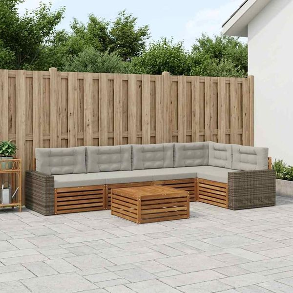 vidaXL Outdoor-Sofagarnitur 6 pcs Natürlich und Hellgrau 3383399