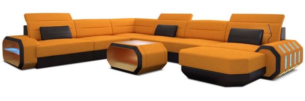 XXL Stoff Wohnlandschaft Roma - Mikrofaserstoff - apricot-schwarz - Rechts