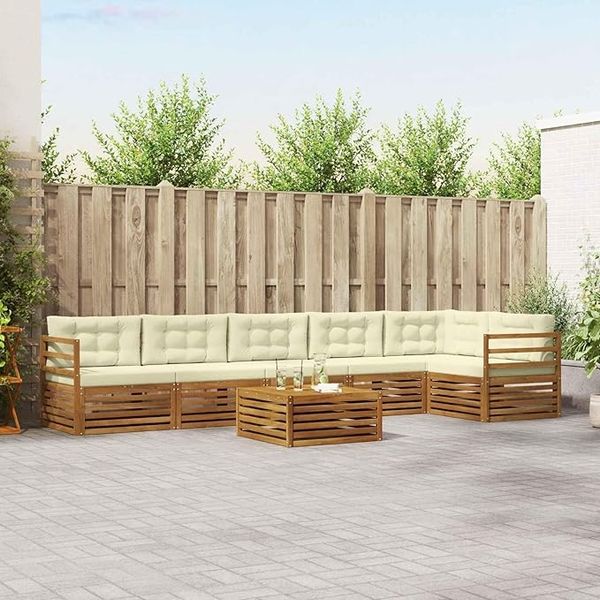 IKAYAA Outdoor-Ecklounge-Sofa mit Couchtisch – Stilvolles Holz-Set für entspannte Momente mit Partner oder Familie