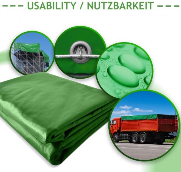 Jago® Abdeckplane mit 24 Ösen, wasserdicht und reißfest, PVC, Grün, 5x7 m, 650 g/m² Bild 7