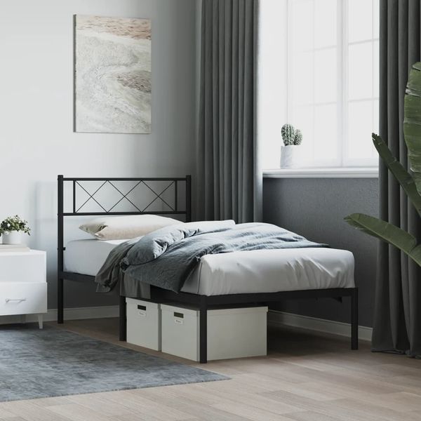 vidaXL Bettgestell mit Kopfteil Metall Schwarz 90x190 cm 372269