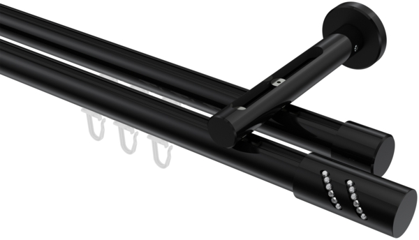 Innenlauf-Gardinenstangen-Set Siteno Zoena 280 cm (geteilt in 2 x 140 cm), 2-läufig, 20 mm Ø Schwarz