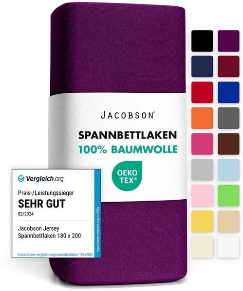Jacobson Spannbettlaken aus 100% Baumwolle, Jersey Bettlaken 160 g/m², Spannbetttuch mit Gummizug, pflegeleicht & viele Farben