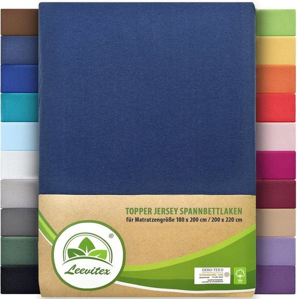 leevitex® Spannbettlaken Spannbettlaken Topperbezug Premium 170, Gummizug: rundum, extra schwere Ausführung, 180x200 - 200x220 cm, 100% Mako-Baumwolle