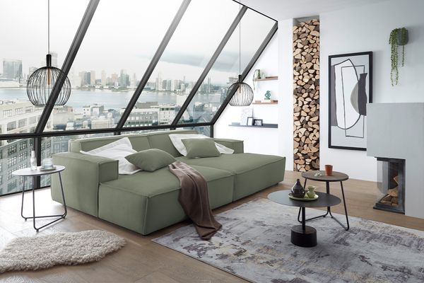 KAWOLA Big Sofa SAMU Feincord olivgrün 72 x 168 x 256 cm