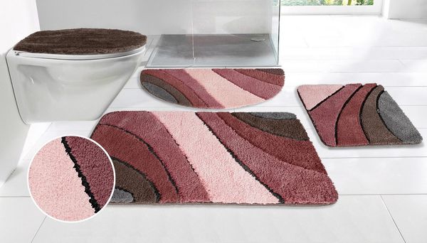 OTTO home Badematte Josie, Badvorleger, Badezimmer Teppich, Höhe 20 mm, rutschhemmend beschichtet, schnell trocknend, strapazierfähig, fußbodenheizungsgeeignet, Polyester, rechteckig, 3-tlg. Stand-WC Set, Badteppich, Badematten, rechteckig, rund & als ...