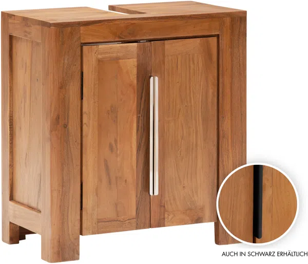 Waschbeckenunterschrank Akazie Massivholz 55x60x30 cm braun silber Griff massivum Osbon Waschtischunterschrank Badunterschrank Holz Unterschrank Waschbecken