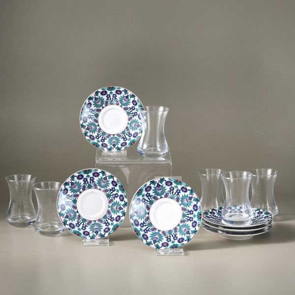 Karaca Teeservice Karaca Edirne Türkisches Teeset 12-tlg, 6 Pers, 130 ml, Mehrfarbig