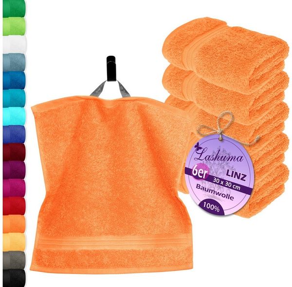 Lashuma Waschlappen - Seiftücher Linz, (Spar-Set, 6-St), Flauschige Gästetücher in Orange 30x30 cm