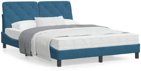 vidaXL Bett mit Matratze Blau 140x200 cm Samt 3208662