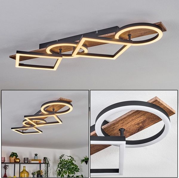 hofstein Deckenleuchte Deckenlampe aus Metall/Holz/Kunststoff in Schwarz/Braun/Weiß, 3000 Kelvin, Deckenleuchte im modernen Design, 30 Watt, 3000 Kelvin