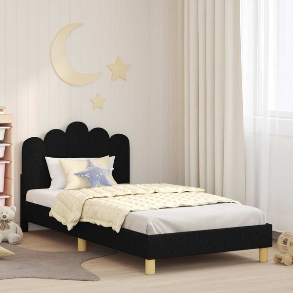 vidaXL Kinderbettgestell mit Kopfteil Schwarz 90 x 200 cm Stoff 42011061