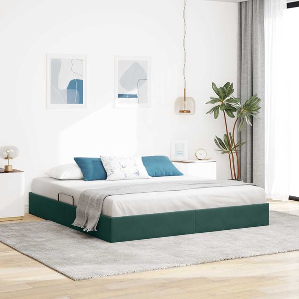 vidaXL Ottoman Bettgestell mit Speicher Dunkelgrün 160 x 200 cm Samt 3442895