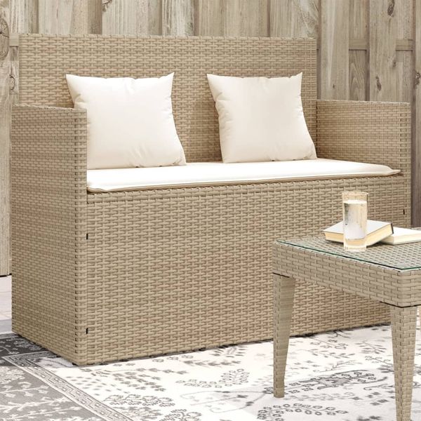 vidaXL Gartenbank mit Kissen Beige Poly Rattan 365764