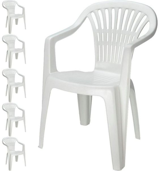 Progarden Gartenstuhl Kunststoff Bistrostuhl Weiß 6 er Set (6 St), UV-Beständig, Robust, Wetterfest, Made in Italy, Hochwertig