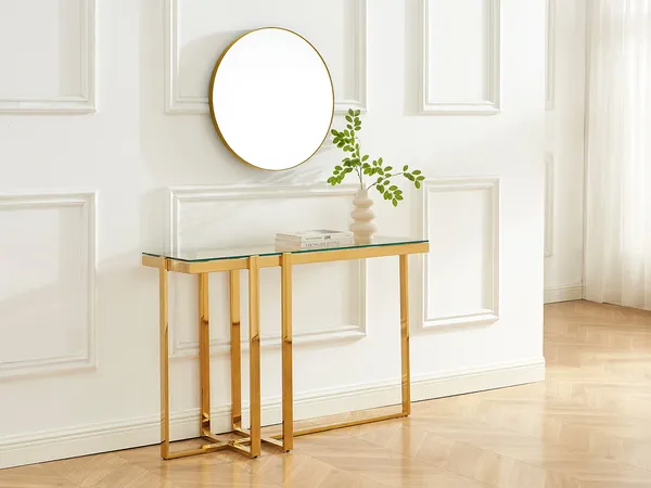 Vente-unique - VELETIA Konsole Glas TransparentGold - B 40 cm x H 78 cm x L 120 cm