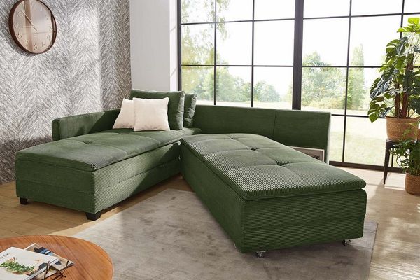 Jockenhöfer Gruppe Ecksofa Madrid L-Form, drehbares Dauerschlafsofa, Federkern, integrierter Kaltschaum-Topper, Regalelement, links/rechts montierbar