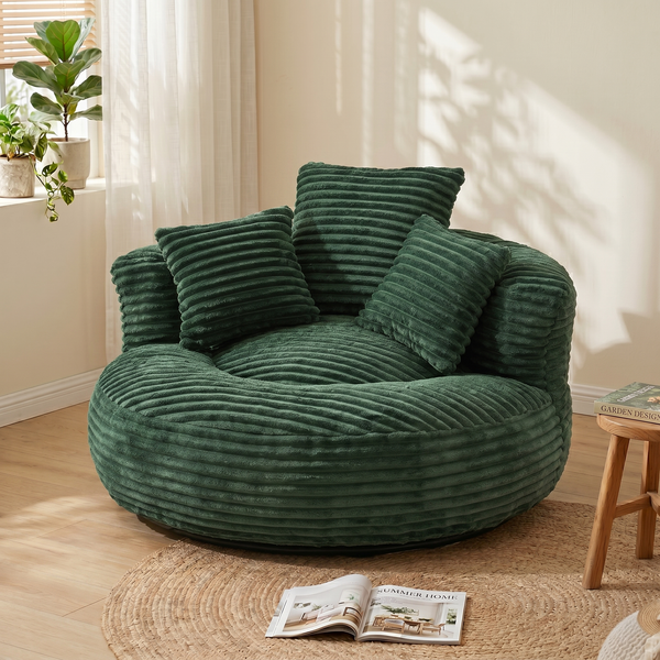 LVHOM XXL Sitzsack Cord mit 3 Kissen, Lazy Sofa Kuschelig & Atmungsaktiv, Memory Foam Split, 108x108x52cm
