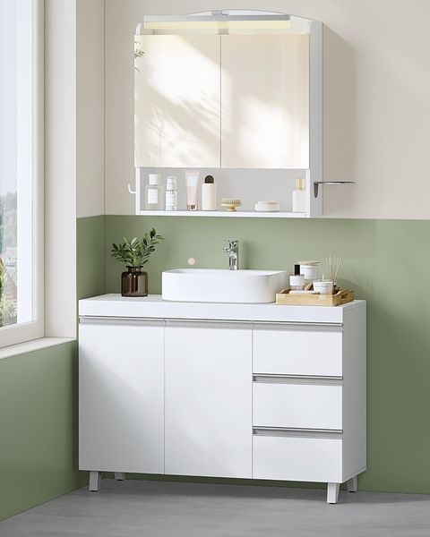 Waschbeckenunterschrank, Badezimmerschrank mit 3 Schubladen, Badezimmer Unterschrank, 2 Türen, 2 Fächer hinter Tür, freistehender Waschtischunterschrank, 30 x 90 x 64 cm, Weiß